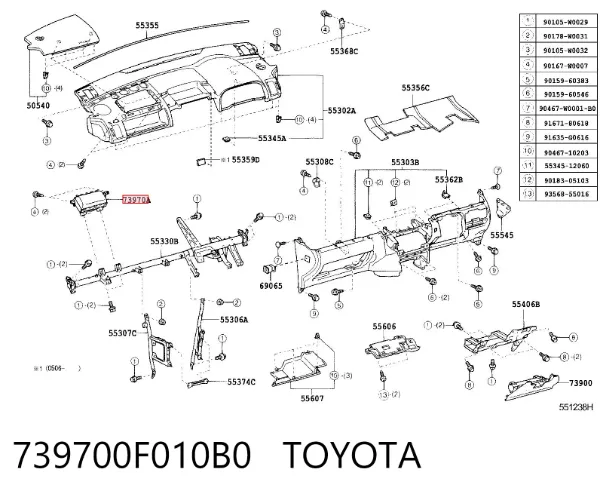 Poduszka powietrzna (Airbag) pasażera 739700F010B0 Toyota
