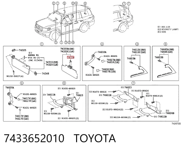Zacisk / spinka / mocowanie osłony przeciwsłonecznej 7433652010 Toyota