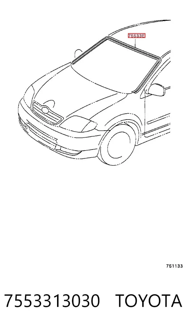 Uszczelka szyby przedniej 7553313030 Toyota