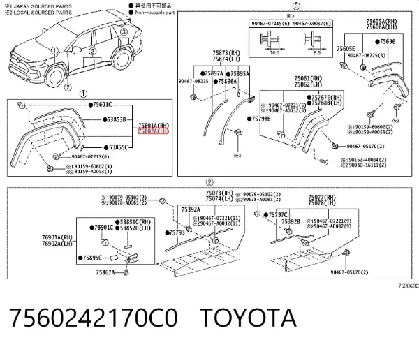 Poszerzenie (nakładka) reperaturki błotnika przedniego lewy 7560242170C0 Toyota