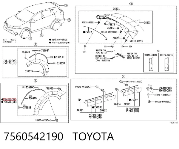 Poszerzenie (nakładka) reperaturki tylnego błotnika prawy 7560542190 Toyota