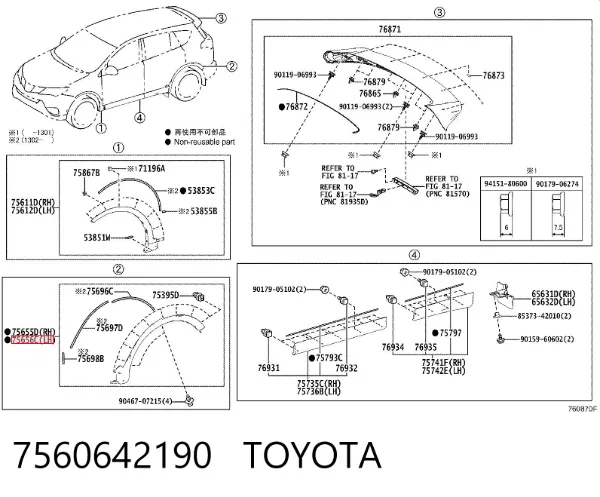 Poszerzenie (nakładka) reperaturki tylnego błotnika lewy 7560642190 Toyota