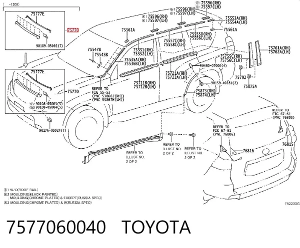 Listwa ochronna maski 7577060040 Toyota