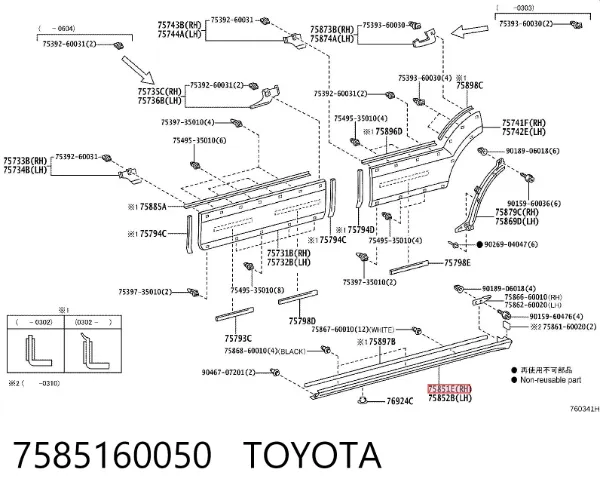 Nakładka (listwa ochronna) na próg zewnętrzna prawa 7585160050 Toyota