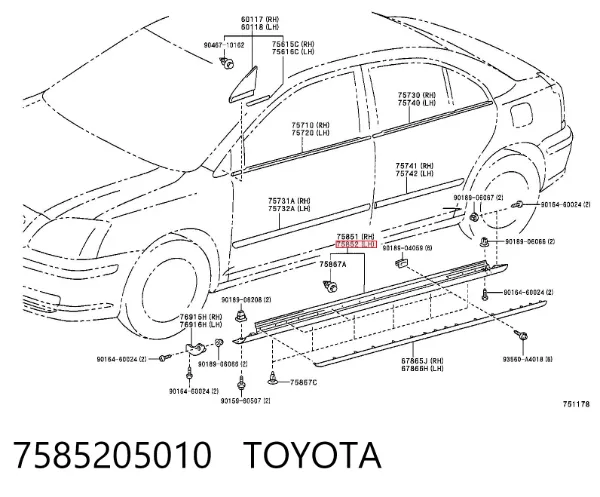 Nakładka (listwa ochronna) na próg zewnętrzna lewa 7585205010 Toyota