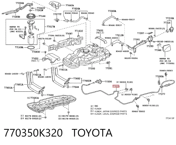 Linka otwierania klapki wlewu paliwa 770350K320 Toyota