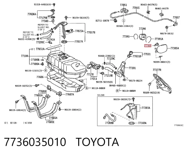 Sprężyna klapki wlewu paliwa 7736035010 Toyota