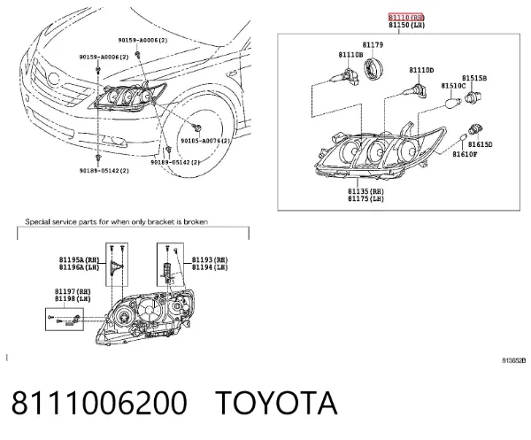 Reflektor prawy 8111006200 Toyota
