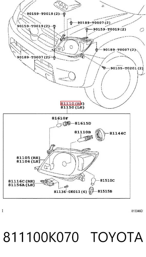 Reflektor prawy 811100K070 Toyota