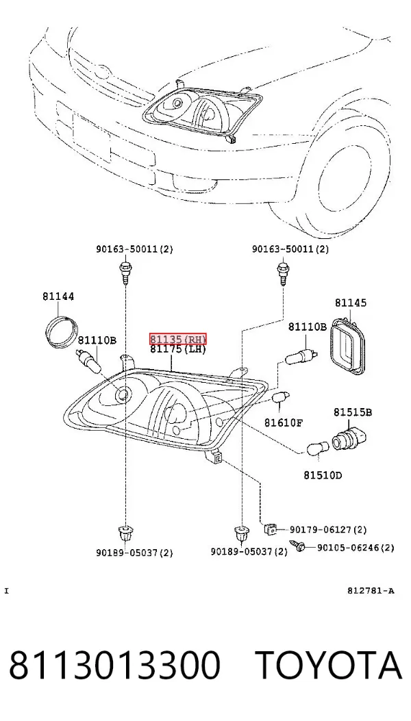 Reflektor prawy 8113013300 Toyota