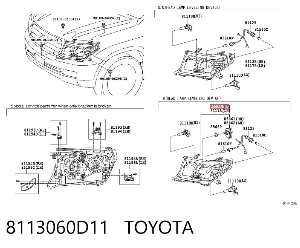 Reflektor prawy 8113060D11 Toyota