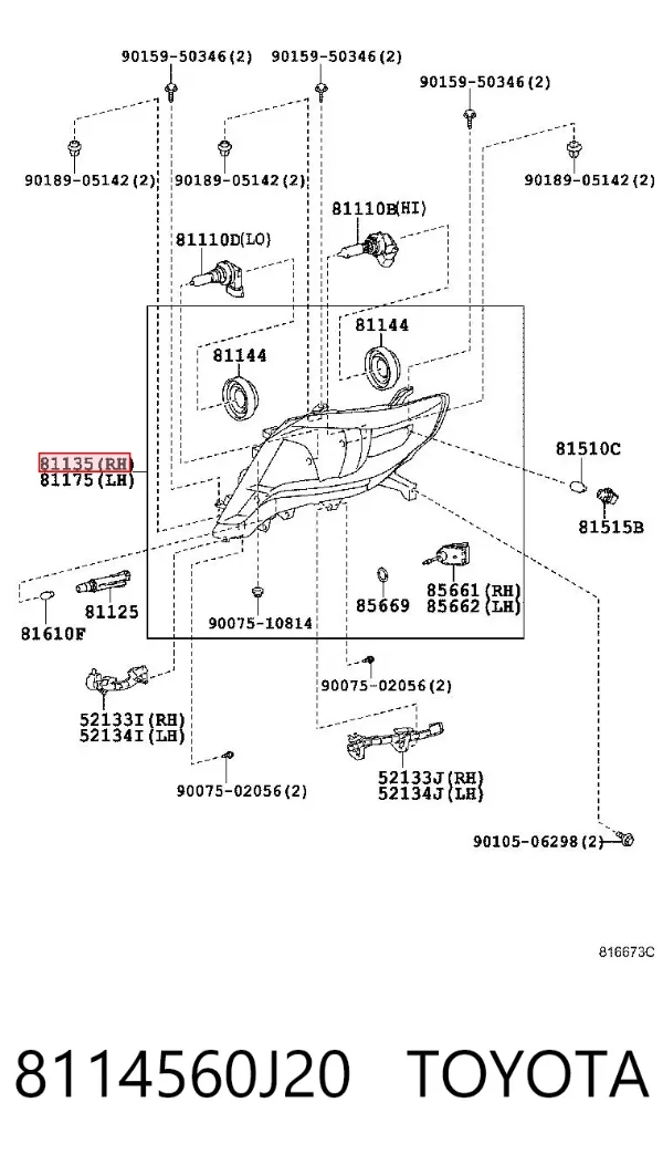 Reflektor prawy 8114560J20 Toyota
