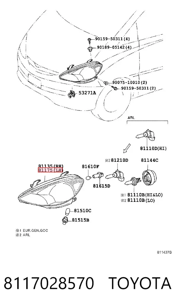 Reflektor lewy 8117028570 Toyota