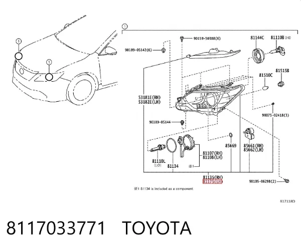 Reflektor lewy 8117033771 Toyota