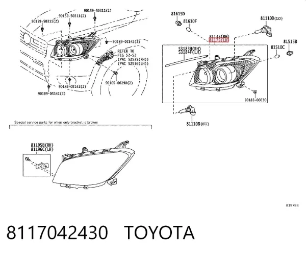 Reflektor lewy 8117042430 Toyota