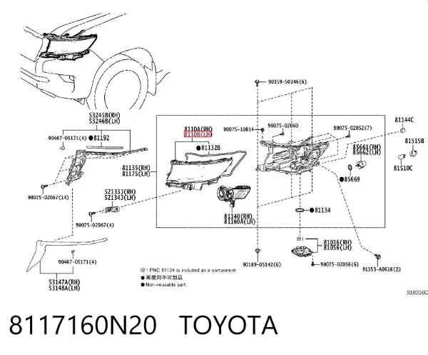 Reflektor lewy 8117160N20 Toyota