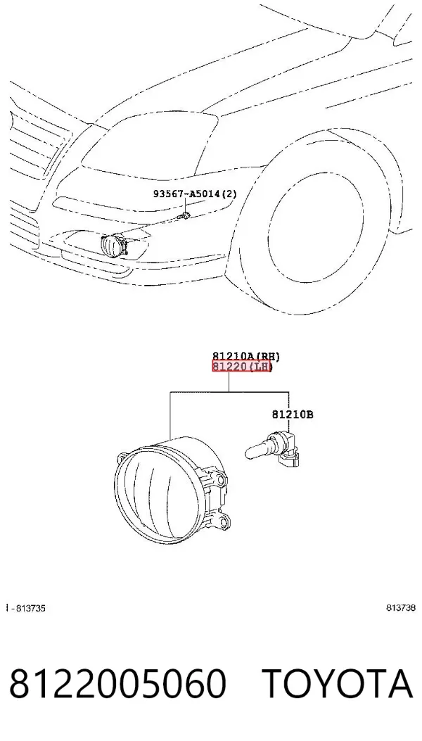 Lampa przeciwmgielna lewa 8122005060 Toyota