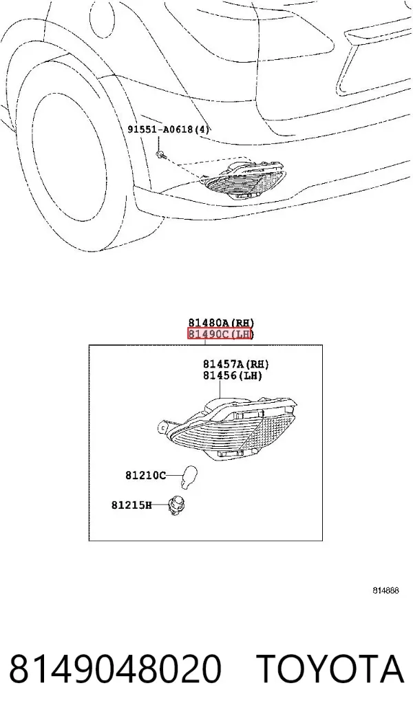 Przednia lampa przeciwmgielna tylna lewa 8149048020 Toyota