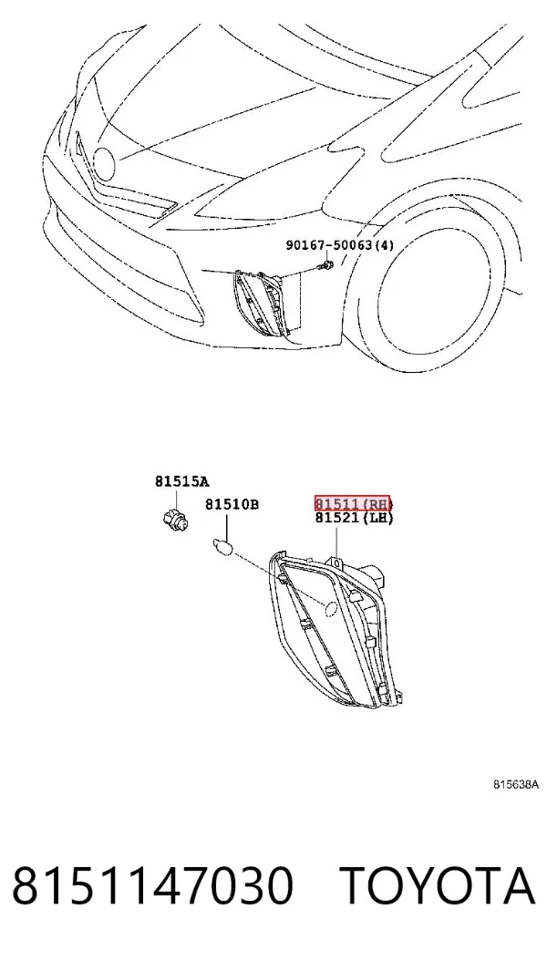 Lampa pozycyjna (kierunkowskaz) w zderzaku prawa 8151147030 Toyota