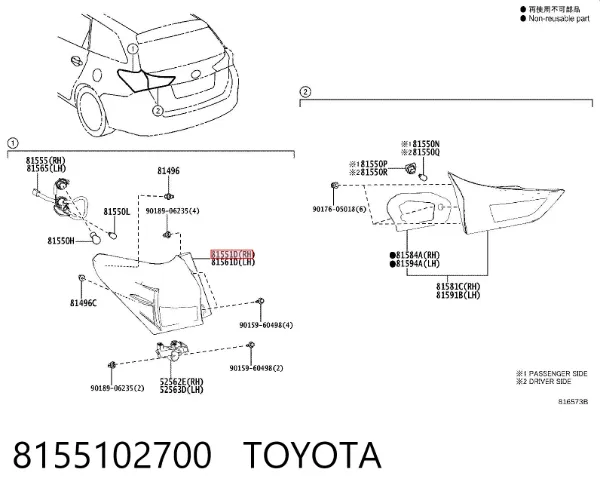 Lampa zespolona tylna prawa zewnętrzna 8155102700 Toyota