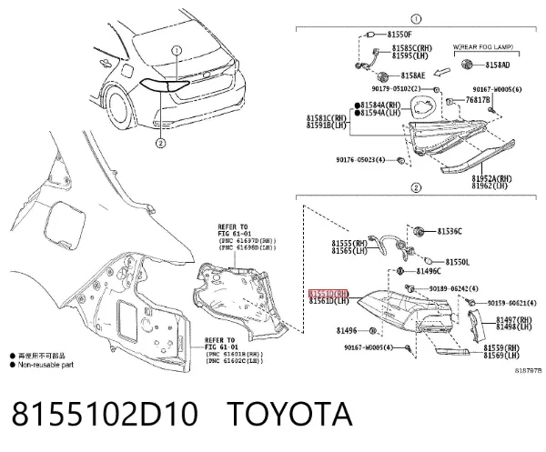 Lampa zespolona tylna prawa zewnętrzna 8155102D10 Toyota