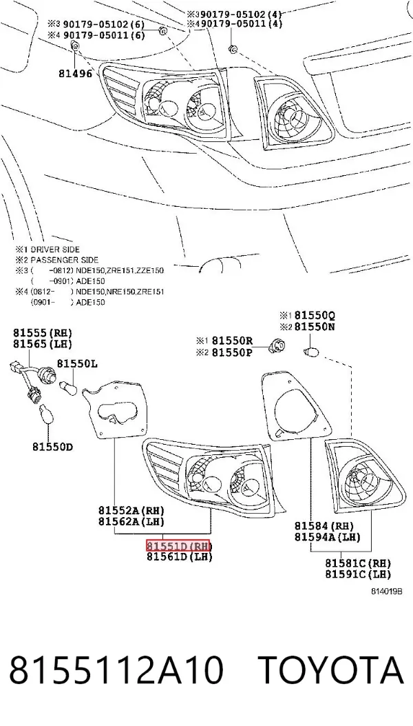 Lampa zespolona tylna prawa zewnętrzna 8155112A10 Toyota