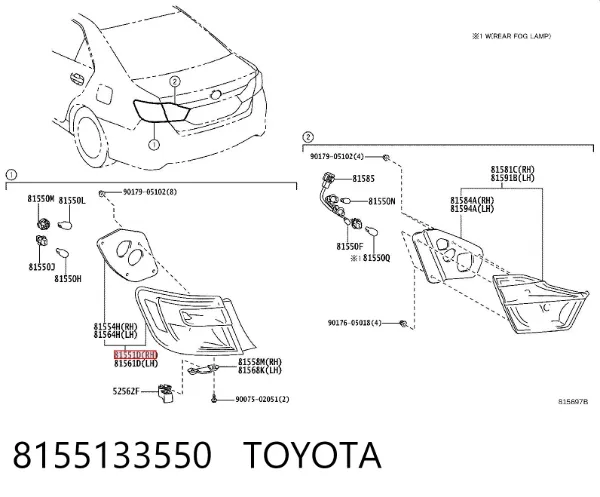 Lampa zespolona tylna prawa zewnętrzna 8155133550 Toyota