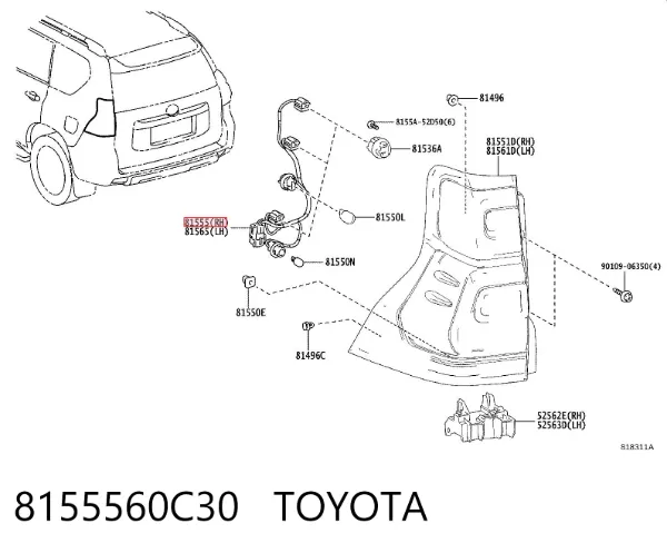 Lampa zespolona tylna lewa 8155560C30 Toyota