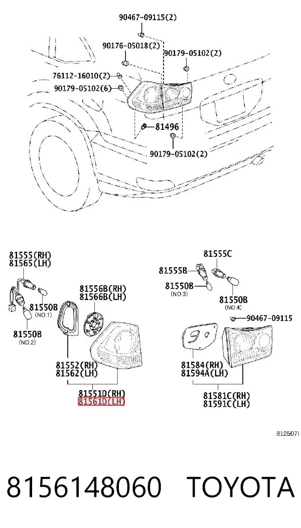 Lampa zespolona tylna lewa zewnętrzna 8156148060 Toyota