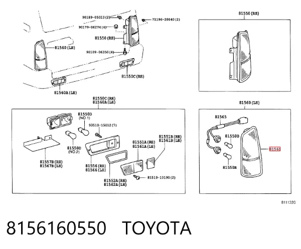 Lampa zespolona tylna lewa 8156160550 Toyota