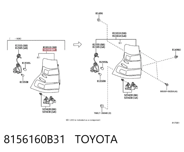 Lampa zespolona tylna lewa 8156160B31 Toyota