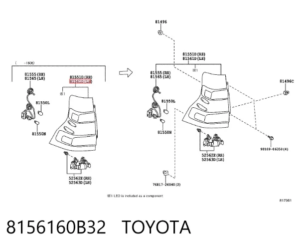 Lampa zespolona tylna lewa 8156160B32 Toyota