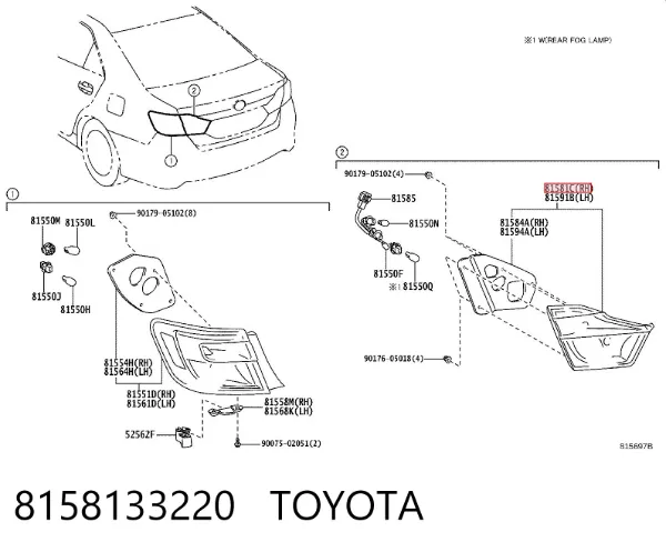 Lampa zespolona tylna prawa wewnętrzna 8158133220 Toyota