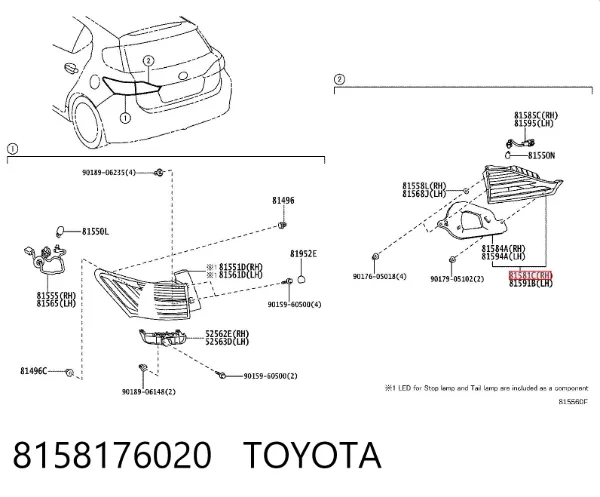 Lampa zespolona tylna prawa wewnętrzna 8158176020 Toyota
