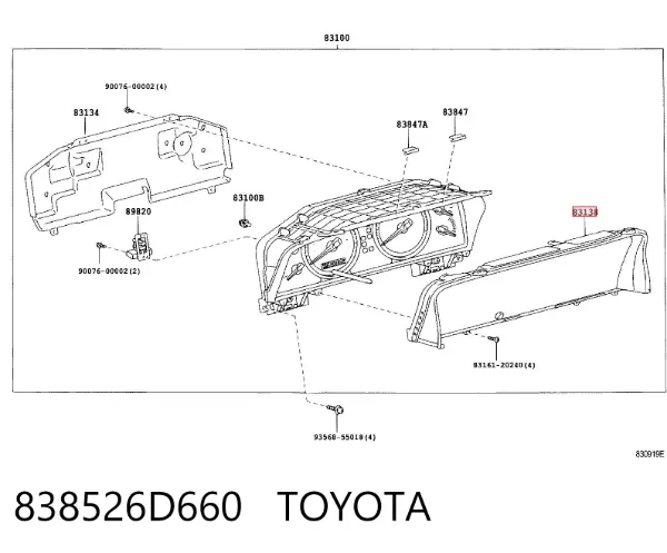 Szkło deski rozdzielczej 838526D660 Toyota