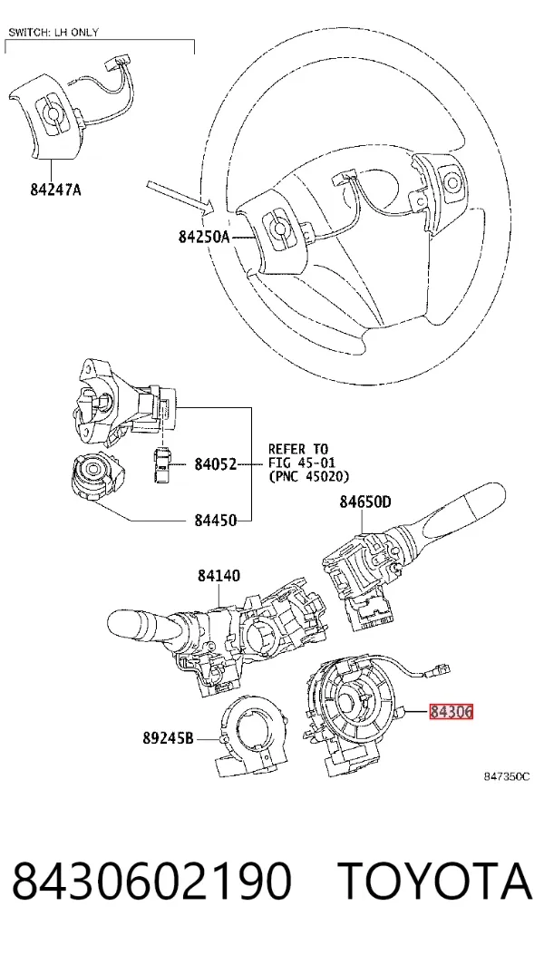 Pierścień kontaktowy AIRBAG, taśma kierownicy 8430602190 Toyota