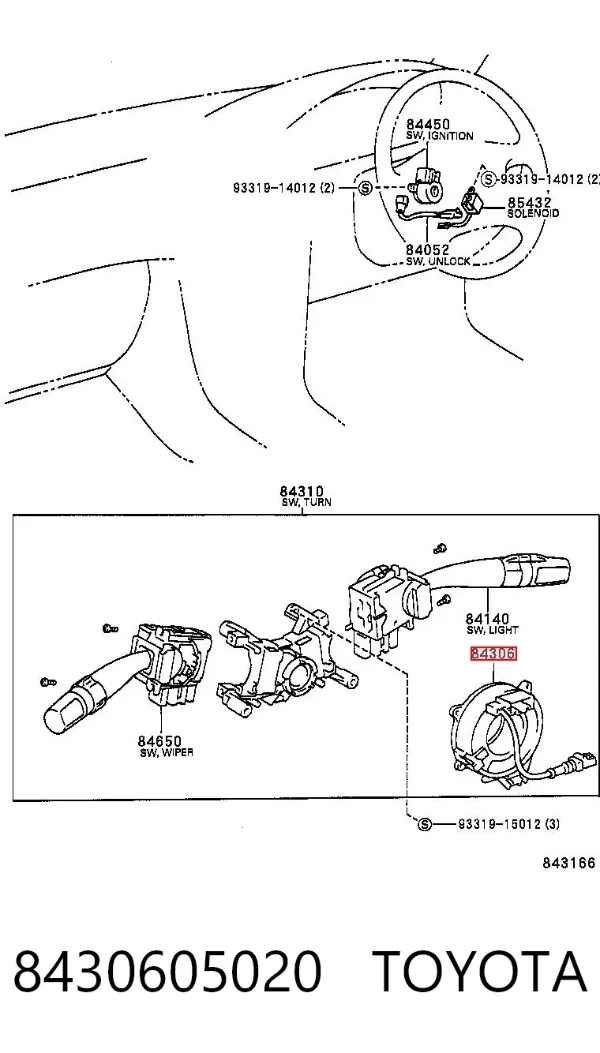 Pierścień kontaktowy AIRBAG, taśma kierownicy 8430605020 Toyota
