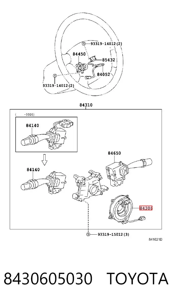 Pierścień kontaktowy AIRBAG, taśma kierownicy 8430605030 Toyota