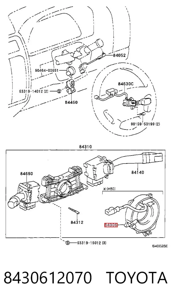 Pierścień kontaktowy AIRBAG, taśma kierownicy 8430612070 Toyota