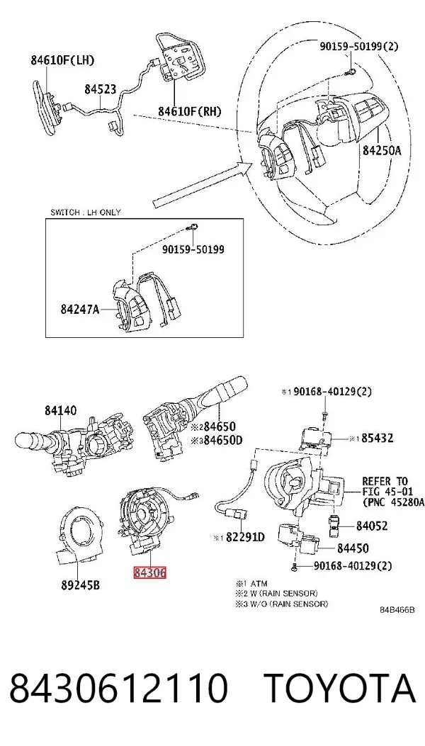Pierścień kontaktowy AIRBAG, taśma kierownicy 8430612110 Toyota