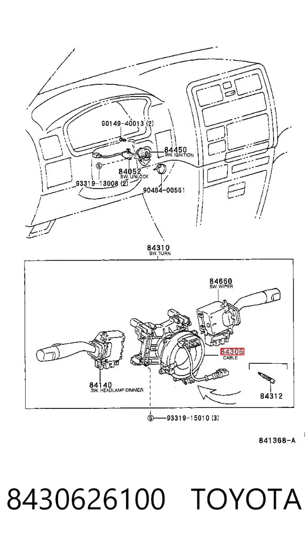 Pierścień kontaktowy AIRBAG, taśma kierownicy 8430626100 Toyota