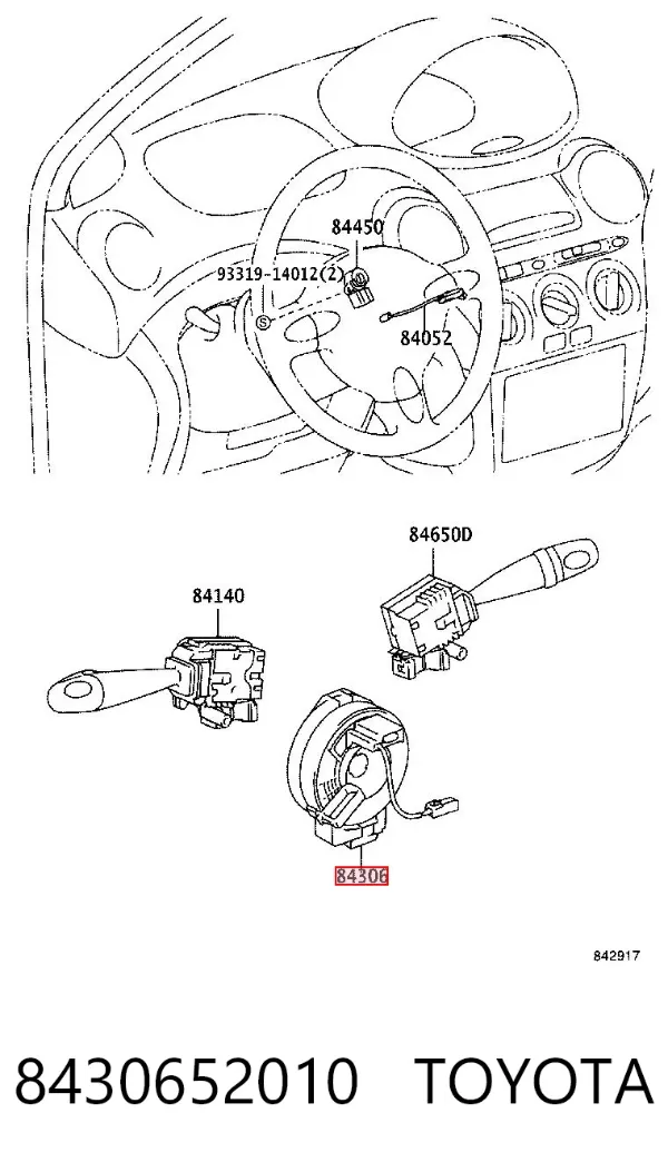Pierścień kontaktowy AIRBAG, taśma kierownicy 8430652010 Toyota