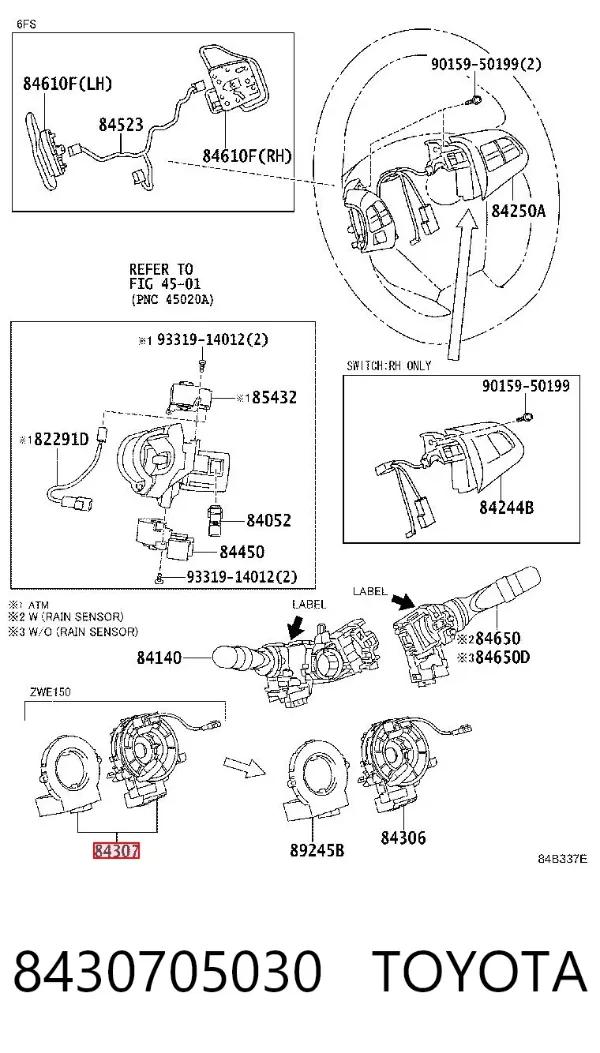 Pierścień kontaktowy AIRBAG, taśma kierownicy 8430705030 Toyota