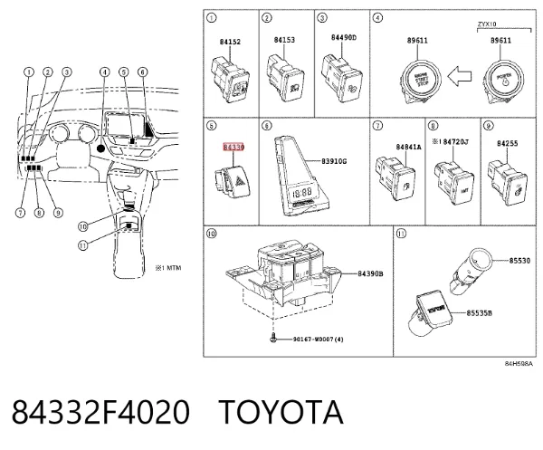 Przycisk włączania światła awaryjnego Toyota C-HR X10