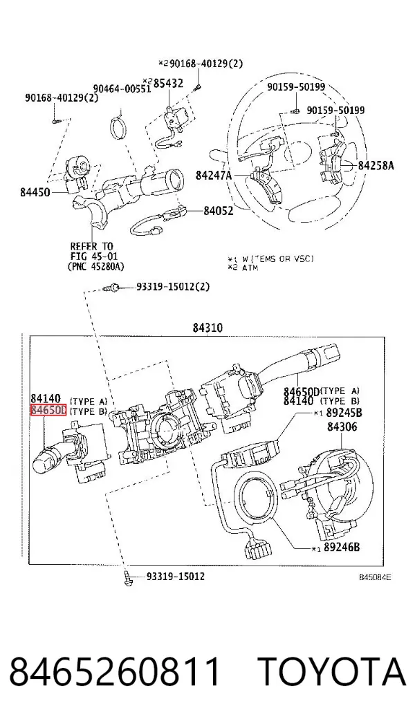 Przełącznik zespolony prawy 8465260811 Toyota