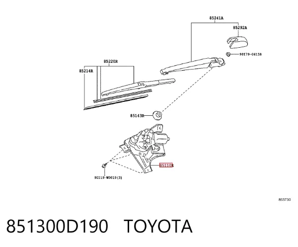 Silniczek wycieraczki tylnej szyby Toyota Yaris P13