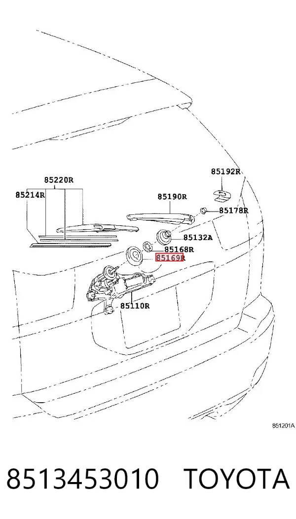 Zaślepka nakrętki mocowania ramienia przedniej wycieraczki 8513453010 Toyota