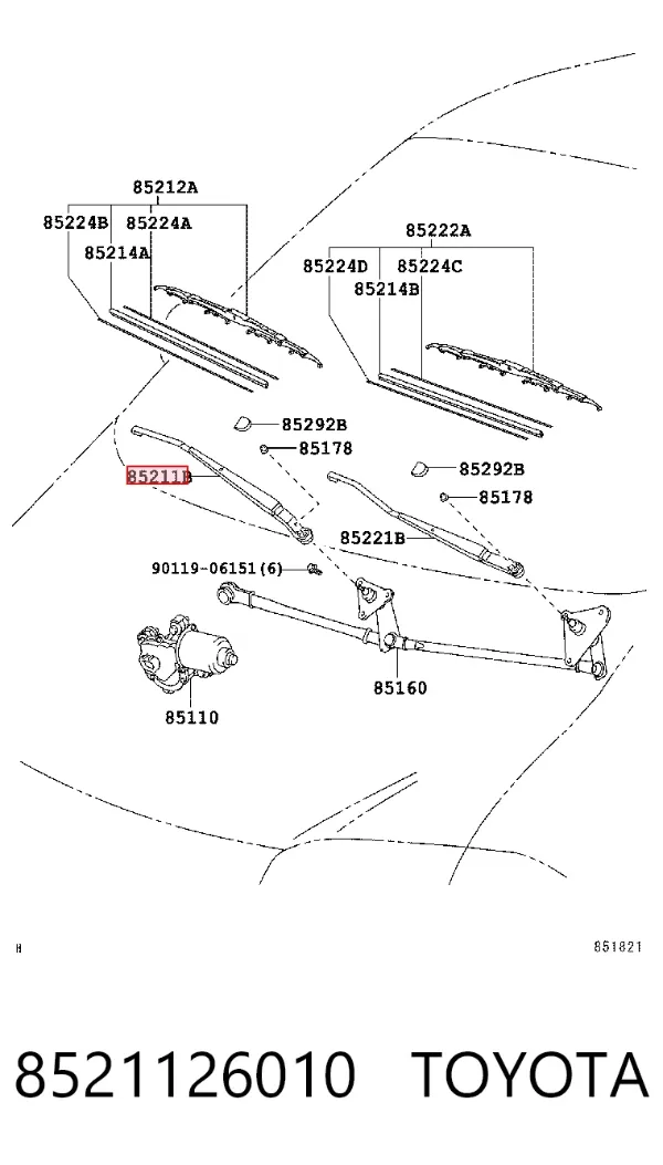 Ramię wycieraczki szyby przedniej 8521126010 Toyota