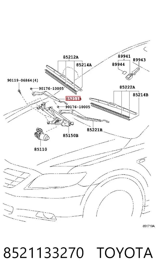 Ramię wycieraczki szyby przedniej 8521133270 Toyota