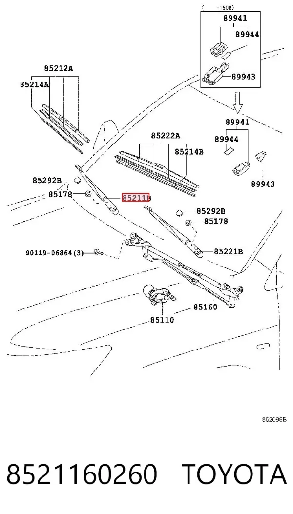 Ramię wycieraczki szyby przedniej 8521160260 Toyota